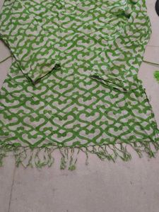 Chic Green &amp; White Printed kurta