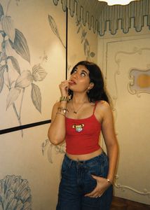 Red Graphic Crop Tank Top