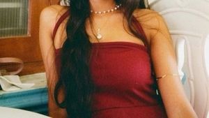Brown and Red Halter Neck Peplum Top