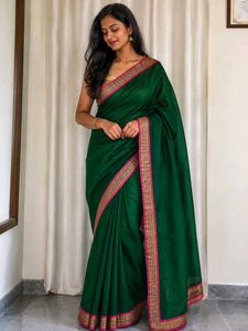 Emerald Green Saree with Pink printed Bord
