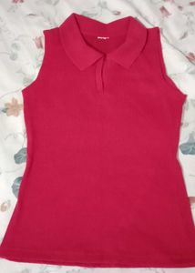 Red Sleeveless Polo Top