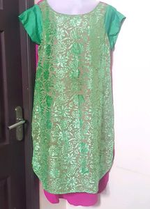 Green & Pink Embellished kurti