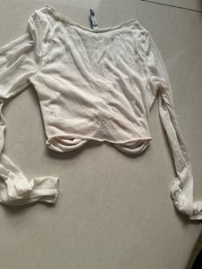 Ruched Cream Long Sleeve Top