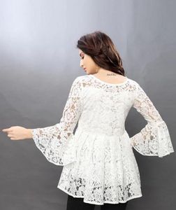 casual regular sleeves printed women white top - L