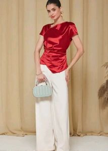 Shein Cute Asymmetrical Neck Tie-Up Extended Sleev
