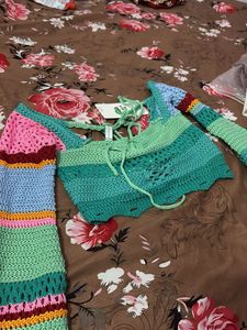 Crochet Knit Striped Crop Top
