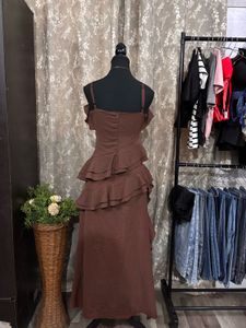 Brown Ruffled High-Low Dress