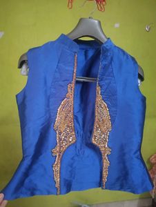 Royal Blue and Golden Gown With Jacket