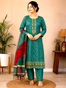 Maslin material Green Kurta Set with Dupatta