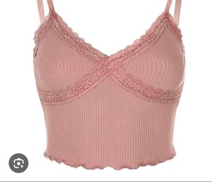 Pink Lace Trim Cropped Cami Top