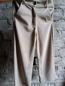 Beige Wide Leg Trousers