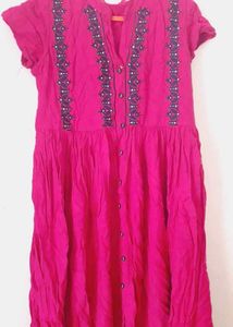 Pink Embroidered Button-Down Dress