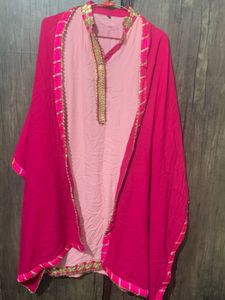 3 piece set  Pink kurta with sharara and dupatta