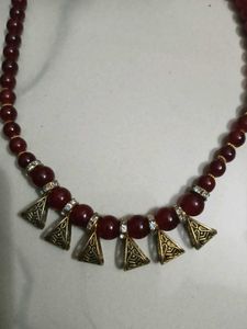 Elegant MaroonRed Beaded Necklace+Earrings Set