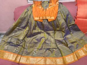 1-TimeUsed GreyLehngaWthOrangeBorder+Blouse+Dupat