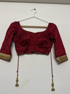 Elegant Red/Maroon Sari Blouse with zipper closure