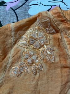 3D Embroidered Orange Kurta