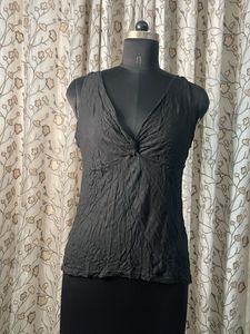 Chic Black V-Neck Ruched Tank Top