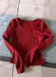 Savana Ribbed Burgundy Long Sleeve Top