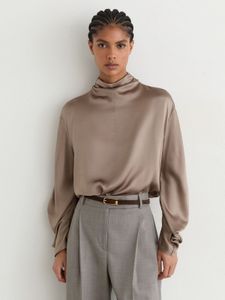 ⚜️Chic Taupe Silk Blouson Top ⚜️