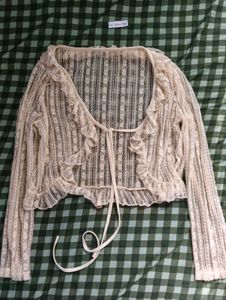 Sheer Lace Cardigan with Ruffles
