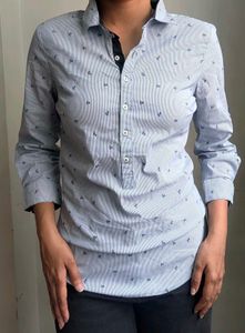 Zara Basic Blue Striped Printed Shirt