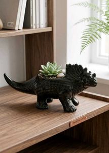 Brand New Black Ceramic Dinosaur Planter Pot -