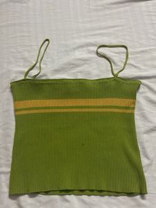 Green Ribbed Tank Top with Yellow Stripes