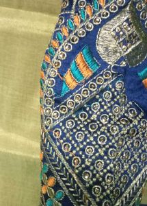 Gold Saree with Navy Blue embroidery Blouse