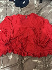Vibrant Red Tiered Flowy Tunic Top