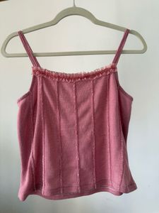 Pink Tank Top with Ruffle Trim