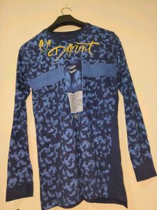 Men's Blue Graphic Print Long Sleeve T-Shirt