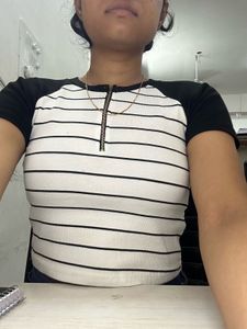 Striped Zipper Neck T-Shirt