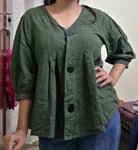 Olive Green Button-Up Top
