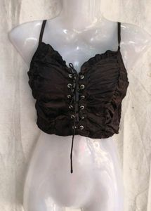 Chic Black Lace-Up Ruched Crop Top