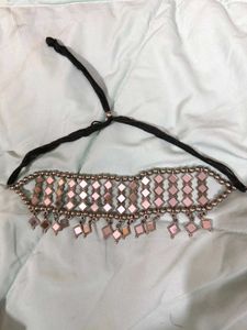 Oxidized Mirror Choker Necklace &amp; Earrings Set