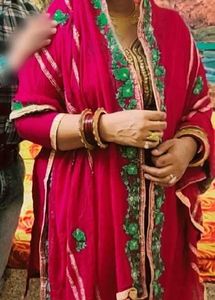 Elegant Red Kurta Set with Green Embroidery