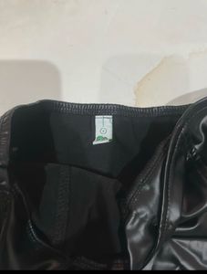 Black Faux Leather Strapless Dress