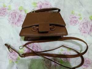 Brown Structured Top Handle Bag