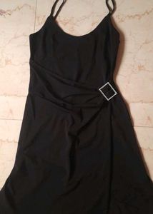 Chic Black Mini Dress with Rhinestone Accent