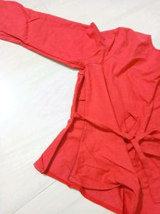 V-Neck Red Flared Sleeve Top
