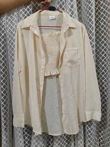 Savana Cream Shirt &amp; Smocked Tube Top Set