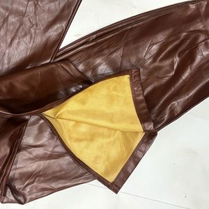 Brown PU faux-leather pants