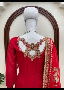 TitlesRoyal Red Designer Anarkali Suit Set with He