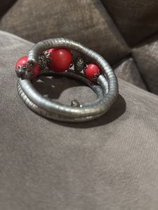 Unique Red Stone &amp; Silver Tone Bracelet
