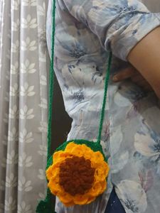Crocheted Sunflower Crossbody Bag