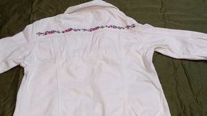 White Denim Jacket with Floral Trim