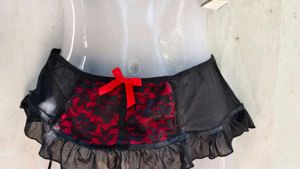 Black Lace Garter Belt with Red Bow