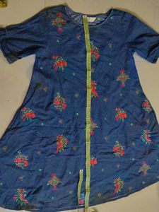 Denim Dress with Floral Print