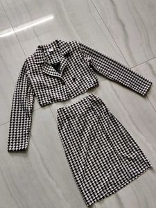 Houndstooth Blazer &amp; Skirt Set